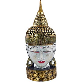 GURU SHOP Standing Buddha Mask, Thai Buddha Statue - White/Gold, 61 x 24 x 10 cm, Buddhas