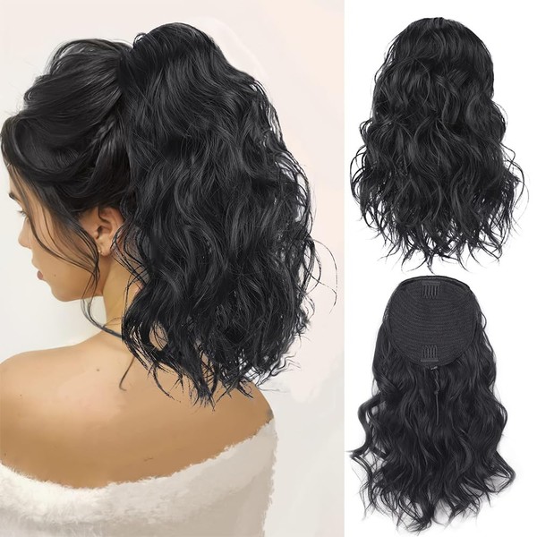 RPAEOY 35 cm Women's Wavy Hair Wig Drawstring Wave Short