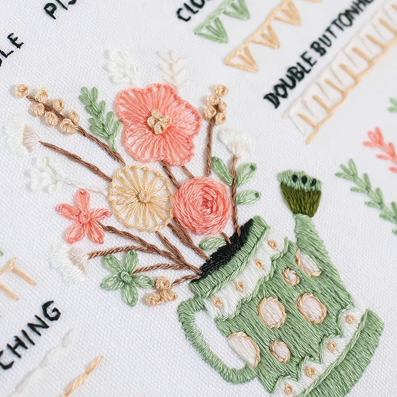 REGODI 4 Sets Embroidery Stitches Practice Kit for Beginners -