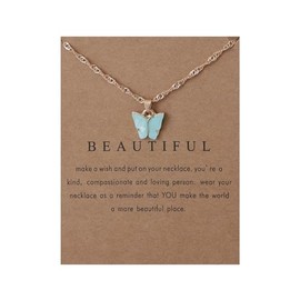 Caiyao Sweet Cute Colorful Butterfly Adjustable Clavicle Chain Lightweight Arcylic Insect Necklace with Message Card Friendship Good Luck Bohemian Jewelry for Women-Light Blue