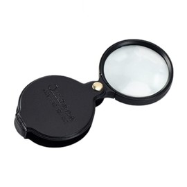 GDQLCNXB 1Pcs 10X Mini Pocket Magnifier, Glass Folding Magnifying with Rotating Protective Leather Sheath for Reading, Science, Jewelry, Books, Lens Size 2.4"(Black)