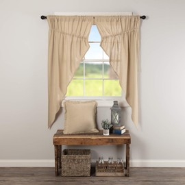 VHC Brands Burlap Vintage Curtain, Prairie Panel Set 63x36x18, Beige, 2