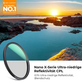 K&F CONCEPT Filter 55 mm Ultra Low Reflection Polarising Filter CPL Polarising Filter Optical Glass with Multi-Nano Coating (Nano-Xcel)