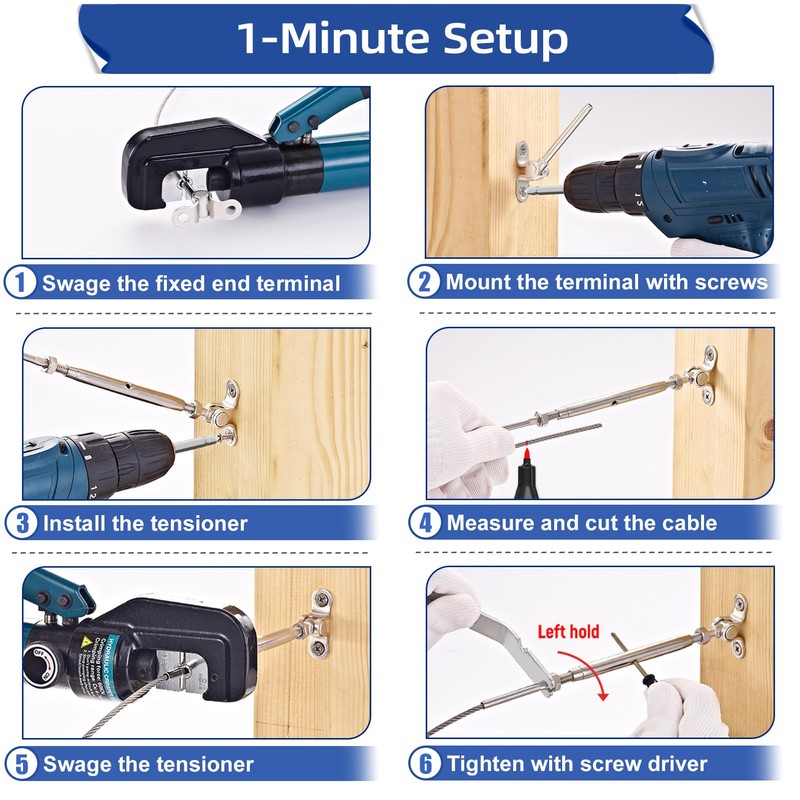 Steel DN Mate 10 Sets Cable Railing Kit Fit for