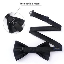 HISDERN Bow Ties for Men Black Pre Tie Bow Tie and Pocket Square Set Mens Classic Adjustable Solid Color Bowtie Formal Tuxedo Bowtie for Wedding Party
