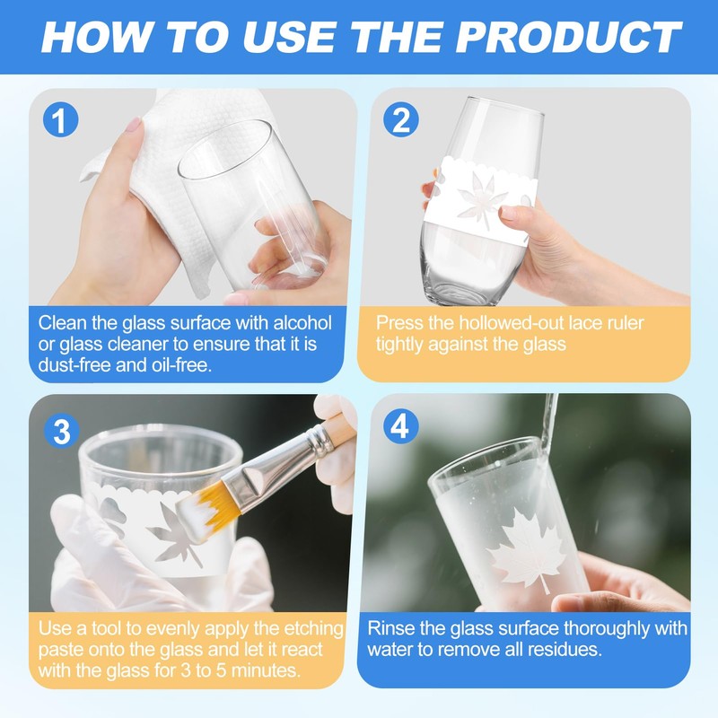 WANJAO Glass Etching Kit, Long-Lasting with Etching Stencils, Gloves Paper