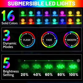 YiaMia Hot Tub Lights, Submersible LED Pool Lights with Suction Cup and Remote Control, 2-Pack RGB Color Battery-Powered Waterproof Lights for Ponds, Decoration, Parties, Vase Bases, Spas, Aquariums