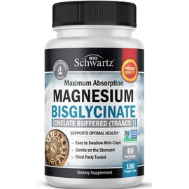 Magnesium Bisglycinate Chelated Supplement - High Absorption Magnesium Supplement for Muscle, Bone & Joint Support - Non-GMO, Non-Laxative, Fully Buffered for Maximum Bioavailability - 180 Capsules