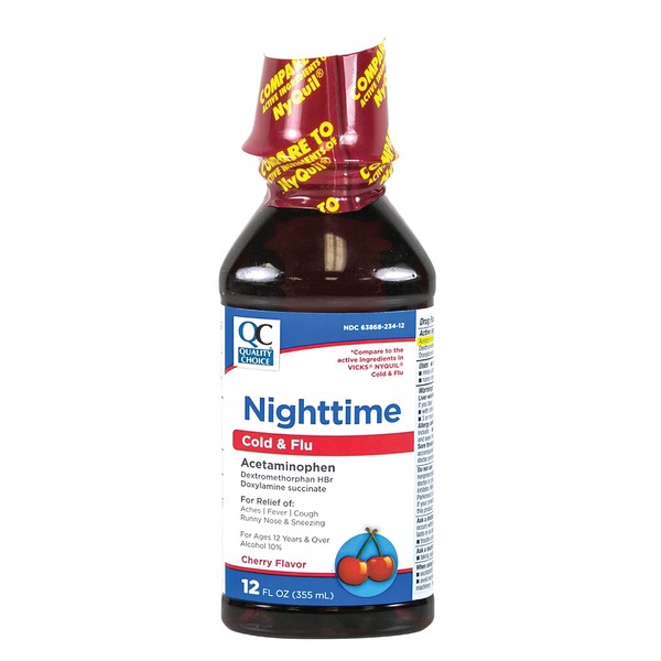 Quality Choice Nighttime Cold & Flu Cherry Liquid 12 FL OZ