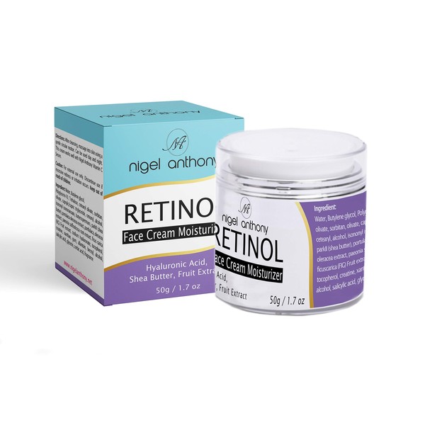 Nigel Anthony RETINOL Face Cream Moisturizer w/Hyaluronic Acid, Shea Butter, Fruit Extract. For Wrinkles, Fine Lines Use Night and Day