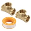 sourcing map 2pcs Brass Tee Pipe Fitting, G1/2" Female 3