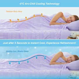 Cozy Bliss Seersucker Cooling Comforter Full Size, Q-Max 0.5 Reversible Lightweight Cooling Blanket, Breathable Silk Smooth Summer Bedding Quilt for Hot Sleepers Night Sweats Purple