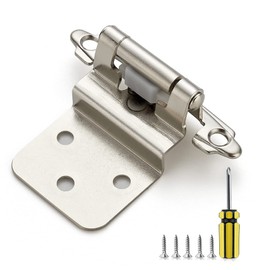 Ravinte 50 Pack 25 Pair 3/8”Inset Cabinet Door Hinges Kitchen Cabinet Hinges Satin Nickel Semi-Concealed Hinges Face Mount Cabinet Hardware Self-Closing Cabinet Hinges W/Bumper&Screwdriver