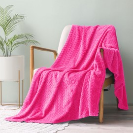 Exclusivo Mezcla Hot Pink Fleece Throw Blanket for Couch and Bed, 50x70 Inches Soft Cozy 3D Decorative Jacquard Flannel Blankets, Lightweight Fuzzy Plush Warm Throws for All Seasons