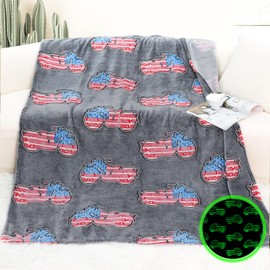 JAPDNK Car Blanket Glow in The Dark Motorcycle American Flag Blanket Cute Motorcycle Gifts for Men Boys Kids Toddlers Presents for Birthday Easter Christmas