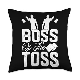Bean Bag Cornhole Player Baggo Boss Of The Toss Boss Cornhole Player Team Baggo Bean Bag Toss Throw Pillow, 18x18, Multicolor