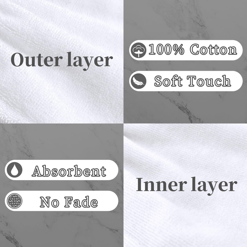 VOOVA & MOVAS White Exfoliating Washcloth 6PC, 8.3"x6.3" - 100%