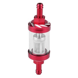 Motorcycle Inline Fuel Filter, Motorbike Fuel Filters Universal in-Line Fuel Filter for Petrol Glass Metal Replacement 8 mm Thread for Motorcycle (Red)