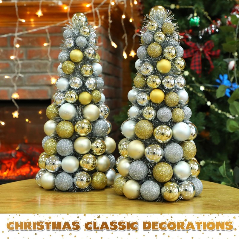 Meooeck 2 Pcs Christmas Ball Tree with Lights 16 Inch