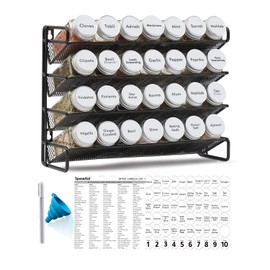 SpaceAid Spice Rack Organizer with 28 Spice Jars, 386 Spice Labels, Chalk Marker and Funnel Set for Cabinet, Countertop, Pantry, Cupboard or Door & Wall Mount - 28 Jars, 13.4" W × 10.8" H, White