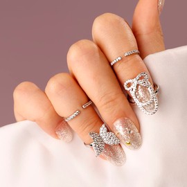 Rumtock Rhinestones Silver Butterfly Cute Finger Tip Knuckle Nail Ring Fingernail Opening Ring Women Girls Manicure Jewelry