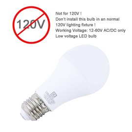12V 60V LED Light Bulb 12V Low Voltage 6W, 3000K Warm Color, 40W Equivalent, Regular E26 Medium Screw Base, 24V 32V 36V 48V RV LED Lamp Not for 120V, Camping Light, Off Grid Lighting 2 Pack