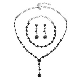 Rumtock Twisted Rhinestones Beads Necklace Earrings Bracelet Jewelry Set for Wedding Brides Sparkle Jewelry Women Prom Party (Black)