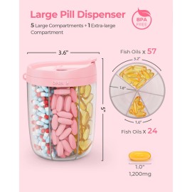 Amoos Large Pill Dispenser with 6 Compartments, Anti-Mix Pill Bottle Organizer with