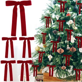 24pcs Red Velvet Bows for Christmas Tree, Large Ribbon Christmas Tree Bows, Red Velvet Bow Ornaments for Christmastree Gift Wrapping with Gold Twist Ties