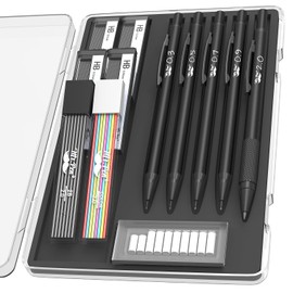 Mr. Pen - Juego de lápices mecánicos de metal con recargas de plomo y borrador, 5 tamaños, negro, 0.3, 0.5, 0.7, 0.9, 2 mm