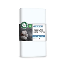 Acrali Home 100% Organic White Pillow Cases 4 Pack Cotton, 200 Thread Count - Pillowcases with Envelope Closure - Breathable, Soft Cozy & Premium Hotel Quality Pillow Covers – Standard Size 50x75 cm