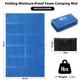 2 Person Camping Foam Sleeping Pad Lightweight Closed Cell Folding Camping Mat Double Camping Mattress Portable for Outdoor Hiking Mountaineering Blue
