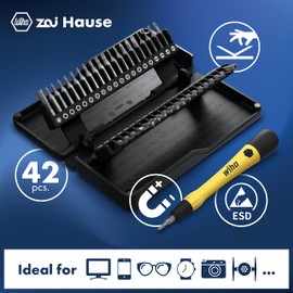 Wiha Zai Hause Micro Bit Set with ESD Precision Mechanics Screwdriver, 42 Pieces, with Storage Box, for All Smartphones, Laptops, Cameras, Model Making and Common Everyday Applications