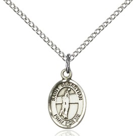 Bonyak Jewelry Saint Medal Collection Sterling Silver St. Sebastian/Volleyball Pendant 1/2 x 1/4 inches with Sterling Silver Lite Curb Chain