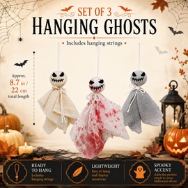 3 Pcs Halloween Ghosts Hanging Ornaments, 8.7 Inch Rustic Cloth Ghost Decorations with Hanging Loops, Spooky Ghost Dolls for Halloween Tree, Door, Yard, Haunted House and Party Decor
