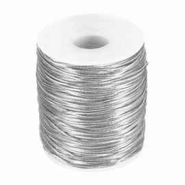 HARFINGTON 1.5mm Metallic Elastic Cords, Tinsel Elastic Stretch String Cord Thread Braiding Rope for Craft Making Gift Wrapping Ornaments, Silver Tone, 109 Yards