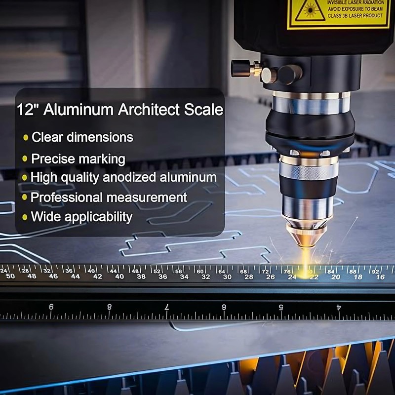 Architectural Scale Ruler, 12'' Imperial Architect Scale, Aluminum Engineer Scale