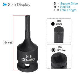 CoCud Impact Resistant Hex Bit Nut 3mm 1/4" Square Drive 35mm Length CR-MO Chamfer Design with Pin Hole Metric Hex Nut Pack of 2