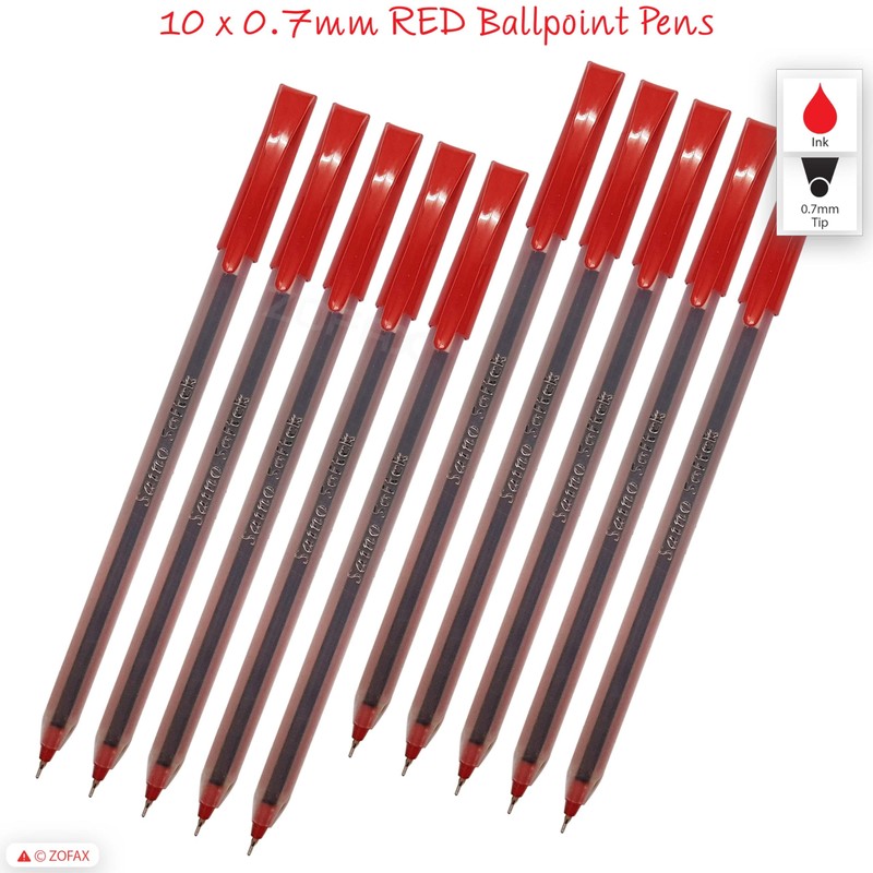 SAINO Softy Ballpoint Pens, RED, Fine Point (0.7mm), Pack of