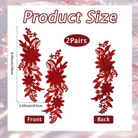 CABODYALS - 2 pares de 4 apliques de flores 3D con bordado rojo, apliques de encaje bordado clásico, parches florales de poliéster para coser vestidos, ropa, decoración de bodas, bolsas de bricolaje