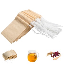Eketirry 100pcs Disposable Tea Bags for Loose Tea, Small Empty Tea Bag with Wood Pulp Material, Unbleached Tea Filter Bag with Drawstring (Initial, 1.97 x2.76 inch)