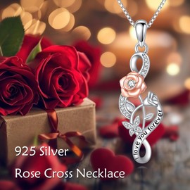 YAFEINI Rose Necklace Sterling Silver Love Rose Flower and Musical Pendant Necklace Jewellery Gifts for Women