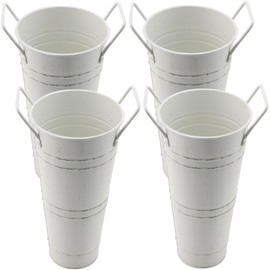 DAKFOOK 4 Pack Galvanized Metal Flower Vases, 23cm Height Beige Farmhouse French Bucket with Handles, Galvanised Vase Rustic Metal Flower Bucket for Wedding Table Centerpiece Decorations