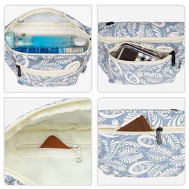 Fanny Packs for Men Women - Waist Bag Packs - Large Capacity Belt Bag for Travel Sports Hiking Large, Blue Leaf