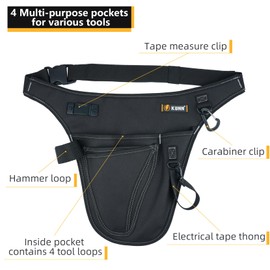 KUNN 4-Pocket Tool Pouch Belt for Tool Organizer,Heavy Duty Construction Adjustable Belt to 52 Inches,Black
