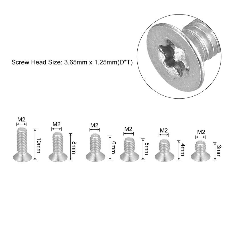uxcell M2 Torx Security Screws Kit, (M2x3/4/5/6/8/10mm) 120pcs 304 Stainless