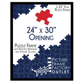 (1) -24x30-1.25" Flat Black Profile - Puzzle Frame - Hanging Hardware and Plexiglass Included