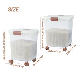 PENCK Airtight Flour Storage Bin Plastic Rice Storage Container Clear Cereal Grain Dry Food Storage Boxes with Wheels for Kitchen Pantry Countertop (30lbs&50lbs)