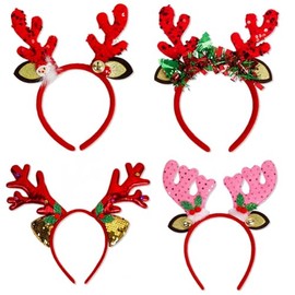 Dusenly 4pcs Christmas Reindeer Antlers Headbands Christmas Costume Headwears Christmas Head Topper for Christmas Party Decorations Favors