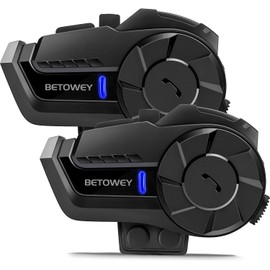 BETOWEY B2X Motorcycle Helmet Bluetooth Headset - Wireless Motorcycle Intercom with Noise Cancellation, Music Playback, and Easy Call Management - Single